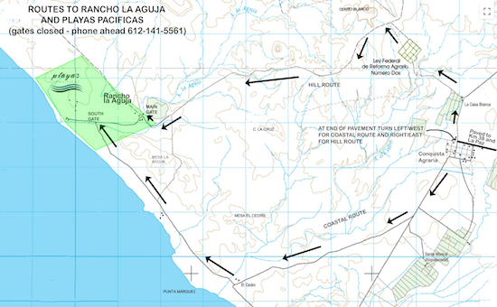 map with direction to Playas Pacificas